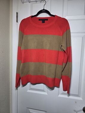 French Connection Women's XL Orange Brown Striped Crew Neck Sweater